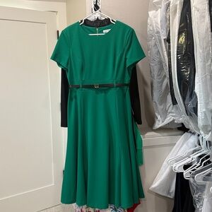 Calvin Klein Green Midi Dress with Black Belt